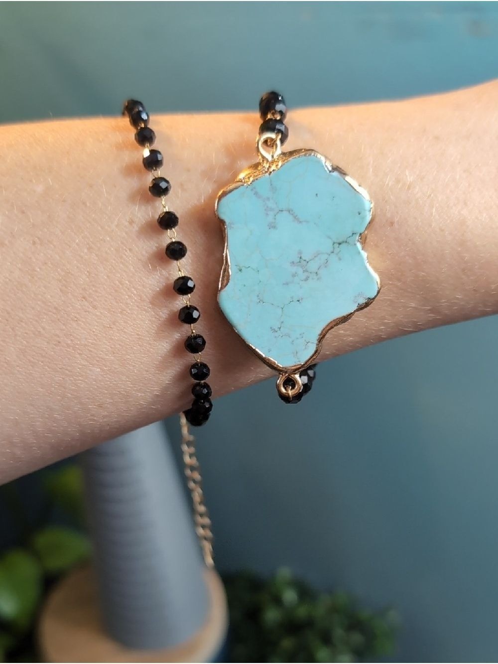 JM Turquoise Slice Dipped Gold Bracelet Set